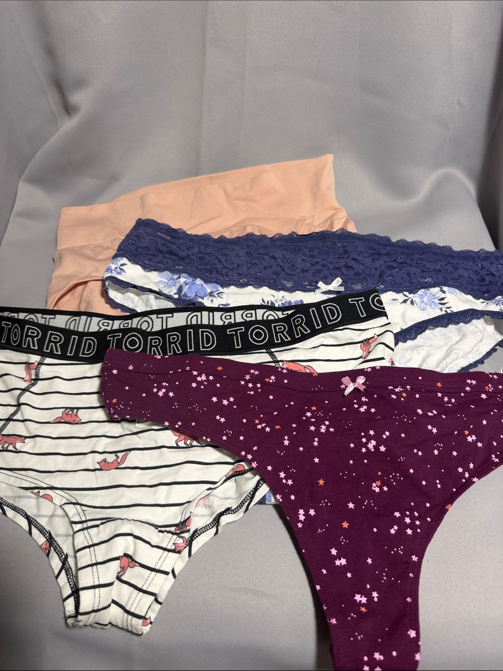 Mixed Color Cotton Bikini Underwear - Plum, Navy, Peach, White